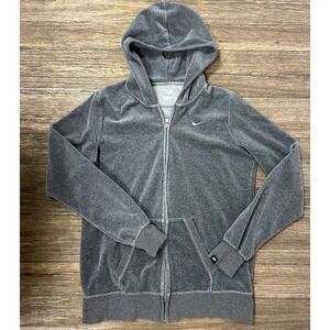 Nike Athletic Dept‎ Full Zip Velour Track Jacket Women Large Gray Swoosh Hooded